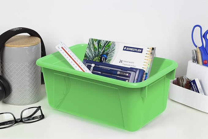 Storex Small Cubby Bins, Pack of 5, 12.2 x 7.8 x 5.1 Inches, Green (62417U05C)