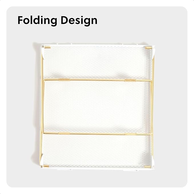 U Brands Mesh Locker Organizer Shelf, 11" x 10" x 8", White and Gold, Back to School Essentials, Stackable, Fits Standard Size School Lockers