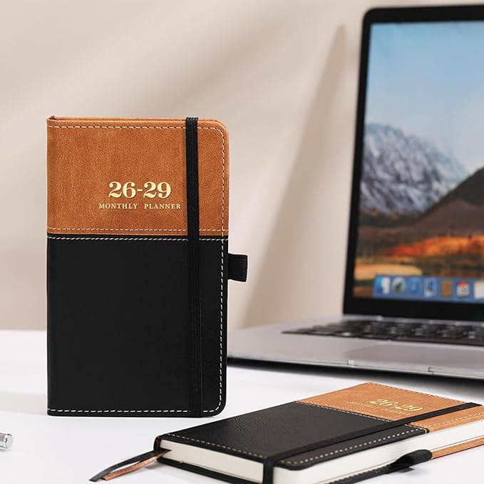 2026-2029 Pocket Calendar/Planner - 3 Year Monthly Pocket Calendar 2026-2029, from July 2026 to June 2029, 6.4" x 3.8", with Elastic Closure, Water Proof Leather