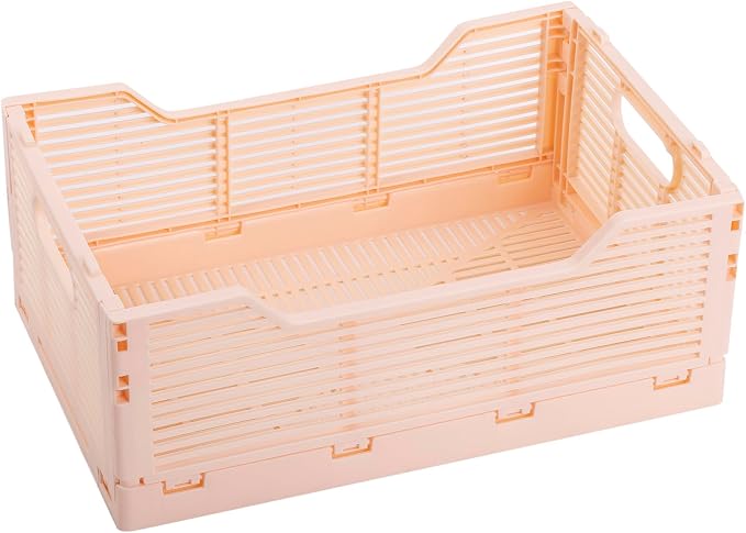 CTG Truu Design Folding Plastic Crates, 30.5 x 20.3 x 11.4cm, Pink, 1Pack, Stackable Collapsible Storage Baskets Organizer for Home Office and Outdoor