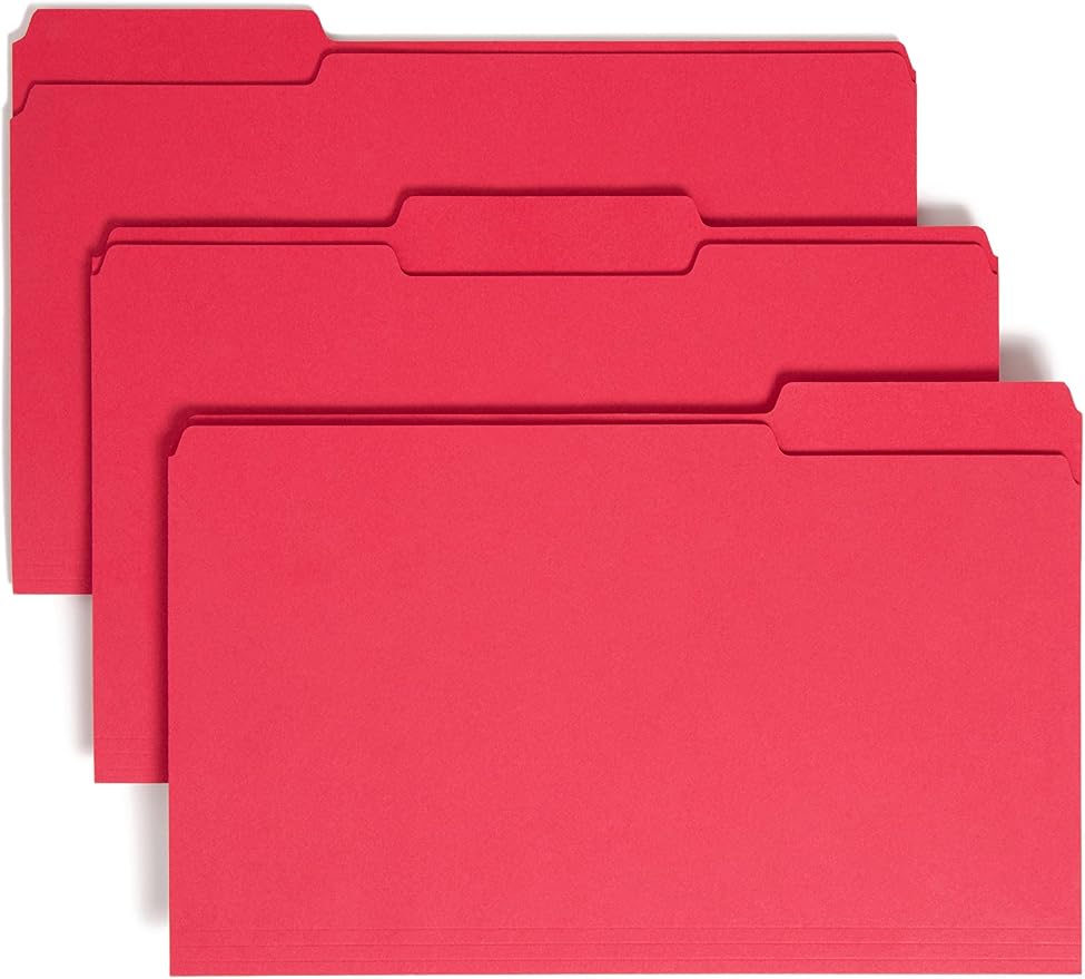Smead Colored File Folder, 1/3-Cut Tab, Legal Size, Red, 100 per Box (17743)