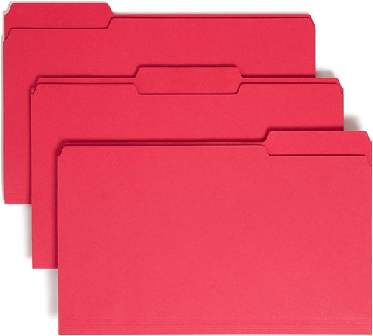 Smead Colored File Folder, 1/3-Cut Tab, Legal Size, Red, 100 per Box (17743)