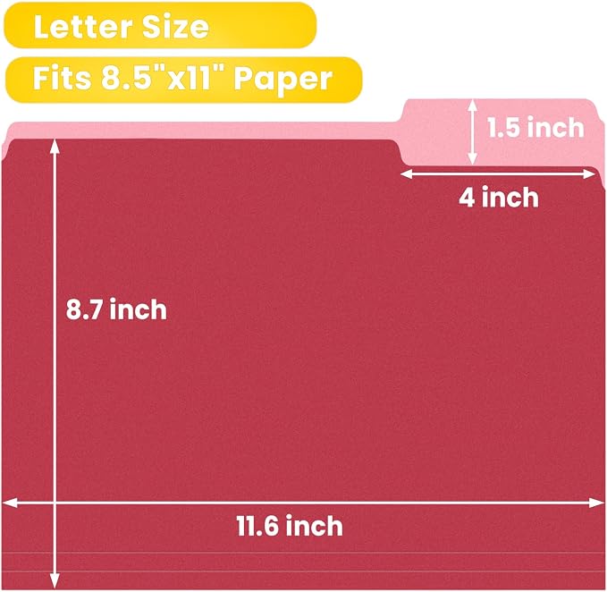 SUNEE File Folders, 150 Pack Manilla Folders 8.5 x 11, Colored File Folders Home Office School Supplies for Documents Files Paper, Red