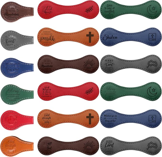 Sinload 24 Pcs Magnetic Christian Bookmarks Fathers Day Christian Gifts, Leather Bible Verse Bookmarks Scripture Page Markers for Men Dad Godfather Sunday School Reading Church Bible Study (Classic)
