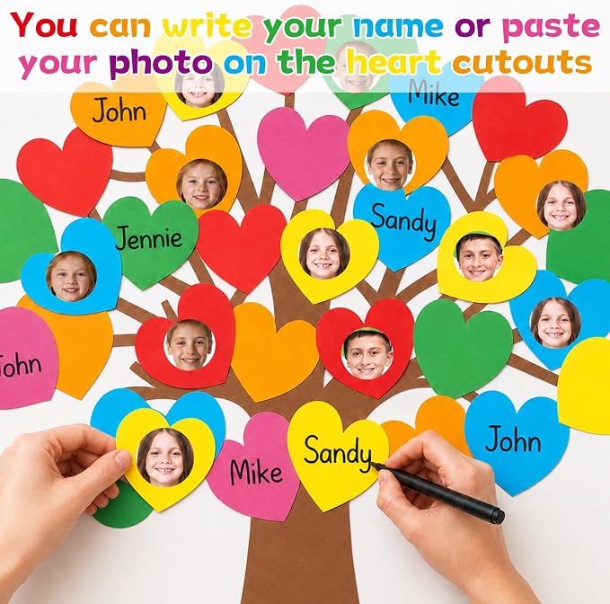 85pcs Rainbow Classroom Tree Bulletin Board Heart DIY Photo Name Tags Crafts Cutouts Back to School Rainbow Accents You Belong Here Welcome Classroom Decor for Nursery Elementary Chalkboard Wall Decor