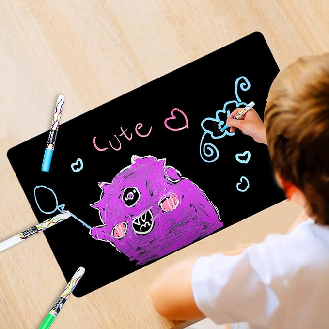 CUHIOY Magnetic Black Dry Erase Board for Fridge 17x11'', Small Whiteboard Kitchen Refrigerator Magnet Black White Board for Grocery List and to Do List，3 Liquid Chalkboard Marker Pens and 1 Eraser
