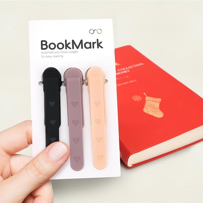 SMUK 3 Pieces Silicone Heart Bookmarks for Reading Women, Smart Automatic Book Marks for Book Lovers Girls Men, Cute Page Markers Bookmarkers Reading Gifts