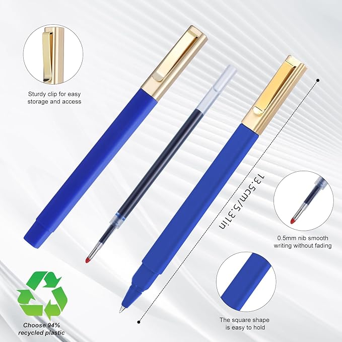 6 Pack Gel Pens Blue 0.5 mm Medium Point Blue Gel Ink Pens with Cap Quick Drying Ballpoint Pen Smooth Writing Fine Point Pen for Journaling School Office Supplies