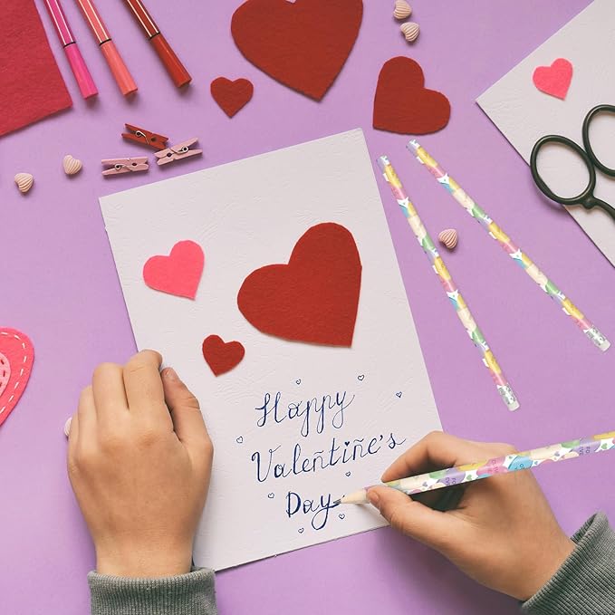 Whaline 36Pcs Valentine Pencils with Erasers Conversation Heart Pencil Candy Color Love Heart Wood Pencils For Valentine Exchange Gifts Giveaways Classroom Rewards School Supplies