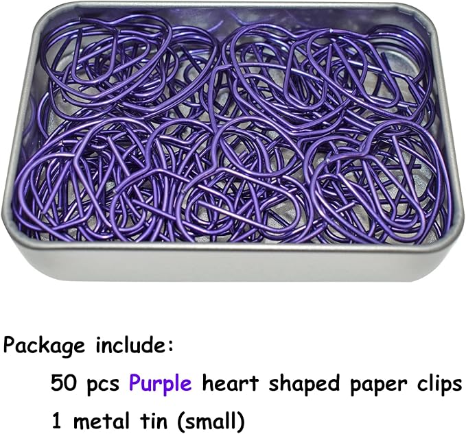 Purple Heart Paper Clips (50 Pcs), Mothers Day Teacher Appreciation Gifts