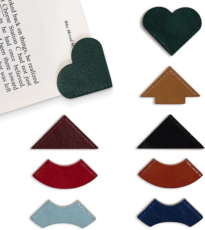 8 Pcs Colorful Geometric Vintage Leather Bookmarks, Stylish Corner Page Accessories, Retro Themed Book Page Holders, Durable Book Markers for Reading, Reading Gifts for Women Teens & Book Lovers