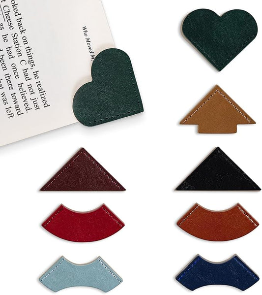 8 Pcs Colorful Geometric Vintage Leather Bookmarks, Stylish Corner Page Accessories, Retro Themed Book Page Holders, Durable Book Markers for Reading, Reading Gifts for Women Teens & Book Lovers
