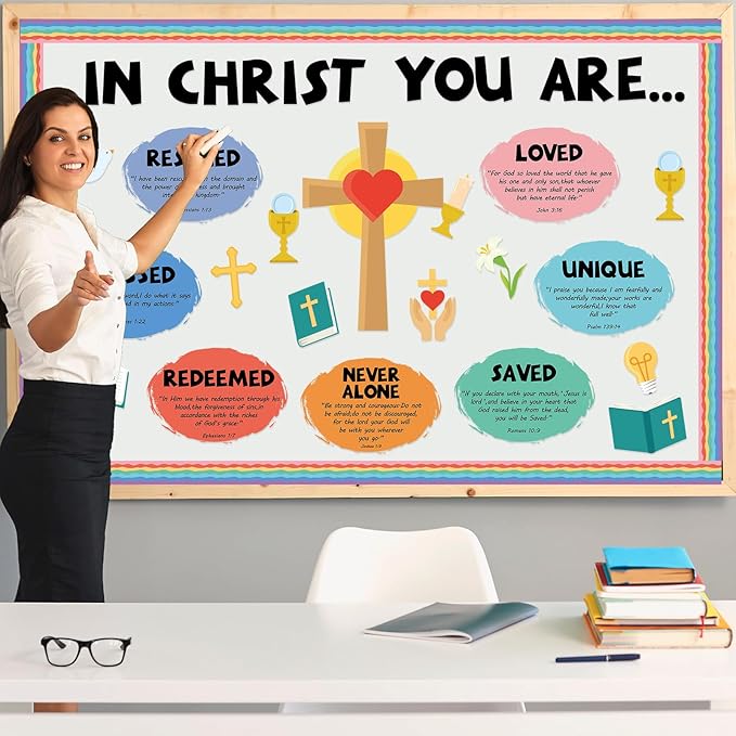 Christian Jesus Bulletin Board Decoration Set Religious Cross Bible Paper Cutouts You are Positive Inspirational Motivational Borders Sunday School Spring Summer VBS Classroom Prayer Board Supplies