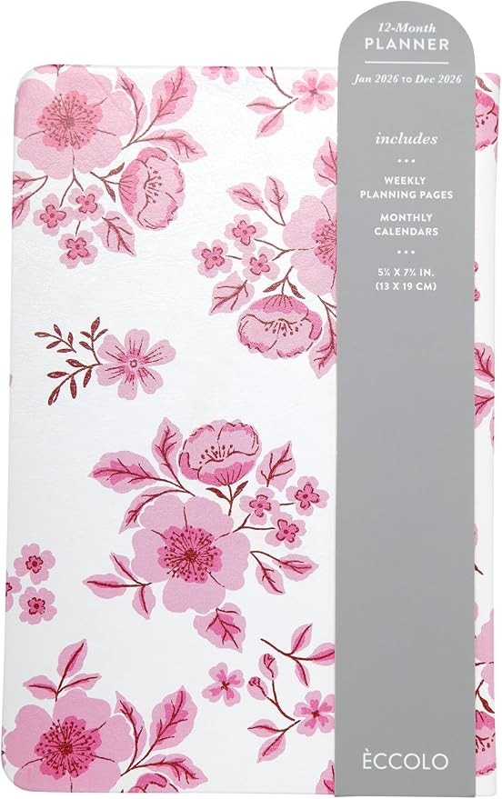 WORLD TRAVELER 2026 Planner - 6x8 Inch Weekly and Monthly Calendar Planner Agenda Book with Bookmark & Ribbon for School and Office, Size 6X8, Pink Cherry