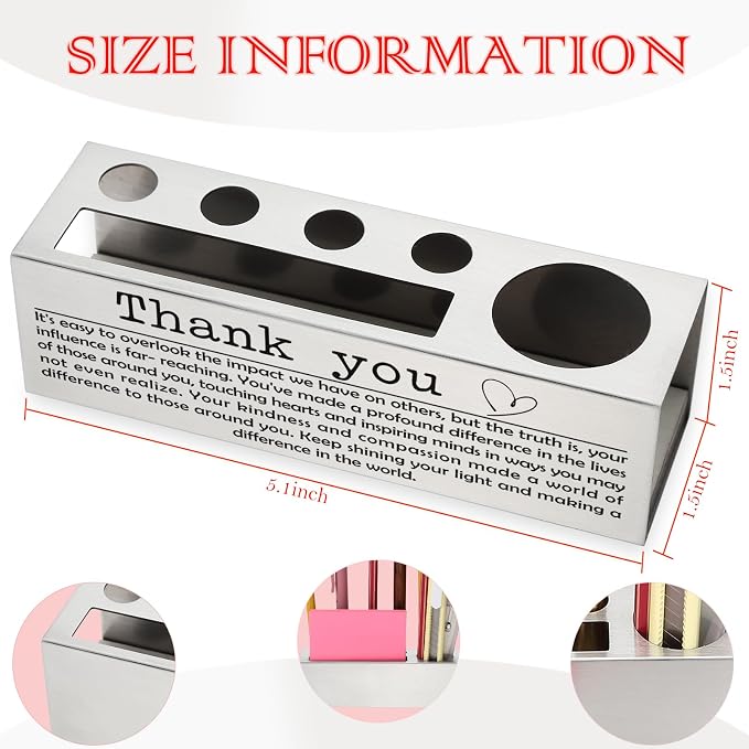 Thank You Gifts for Leader Mentor Boss Teacher Coworker, Inspirational Pen and Pencil Holder Appreciation Gift for Making a Difference, Graduation Recognition Gift Stainless Steel Pen Holder TZC67