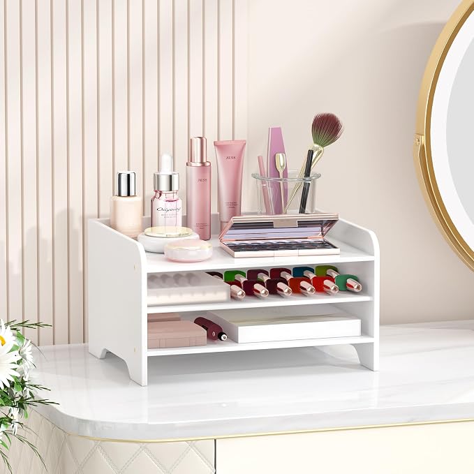 Desk File Organizer 4-Tier Desktop Paper Mail Organizer Document Holder for Home Office Supplies, Office Desk Accessories & Workspace (White)
