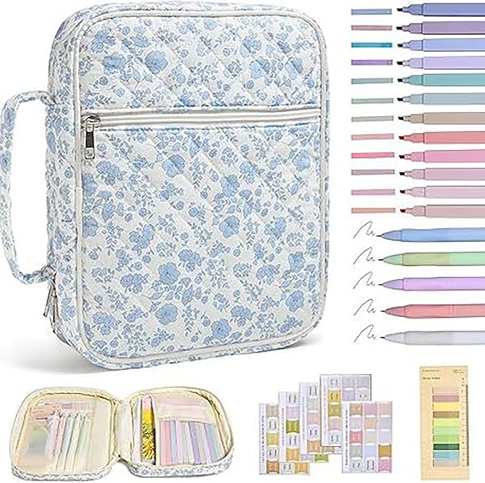 Bible Bag Cover Case for Women Bible Carrying Bag with Handles Bible Study Supplies & Accessories Christian Gifts for Women (White Blue)