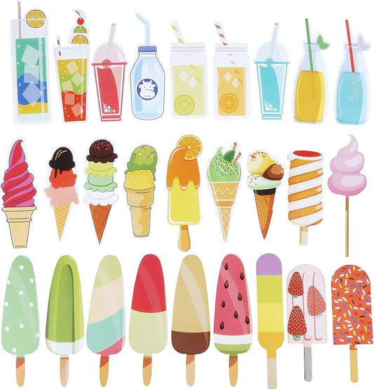 Blulu 60 Pieces Summer Bookmarks Cold Drink Theme Cute Colorful Dessert Bookmarks for Students Kids Adults Reading(Color 1)
