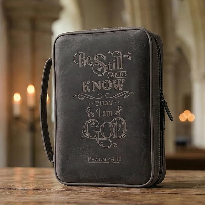 LEATHER VILLAGE Handmade Vintage Leather Embossed Bible Cover for Men & Women - Large Protective Bible Case & Organizer for Church, Travel & Study Christian Religious Antique Bookmark - Black