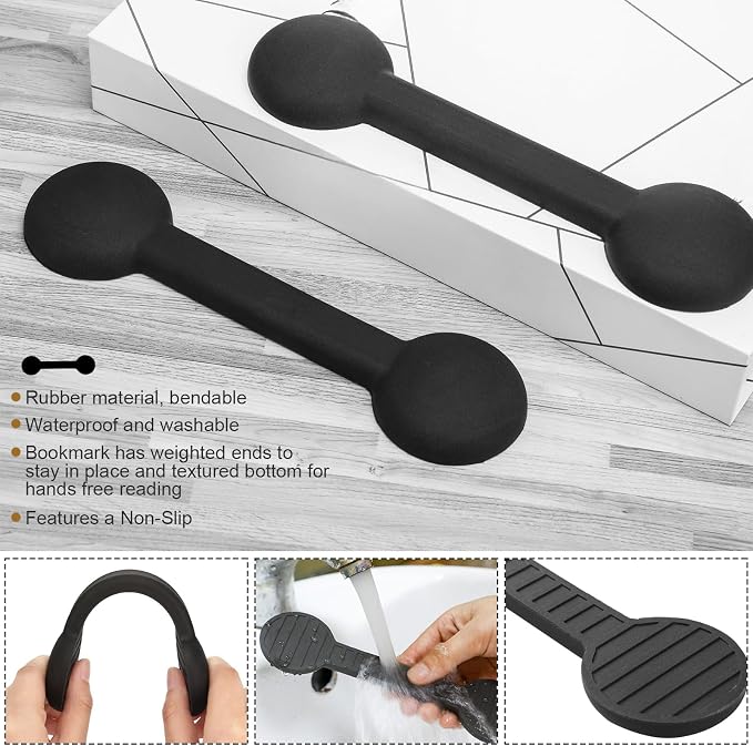 2 Pieces Weighted Bookmarks Book Weight Page Holder Rubber Book Weight Bookmark Portable Weighted Rubber Page Holder for Adults Reading(Black)