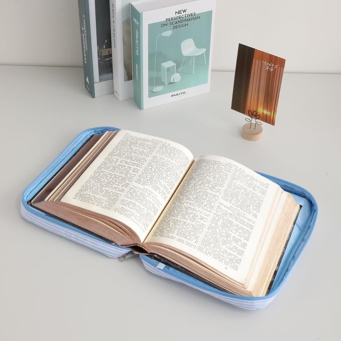Bible Covers for women, Bible Case, Bible Bag with Top Handle, Stripe Bible Bag Proteceive Book Case, Bible carrying Church Bag for Christian Gifts(Blue)