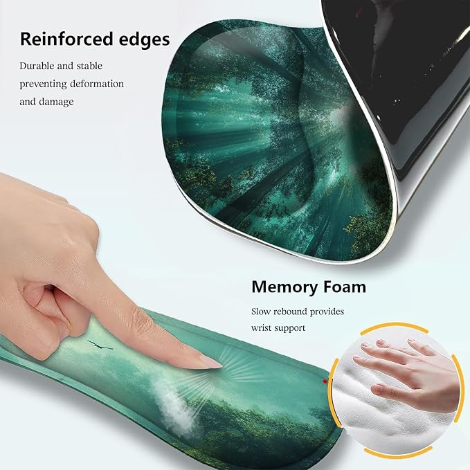 AQQA Desk Pad and Keyboard Wrist Rest,Large Mouse Pad + Keyboard Pad+Mouse Wrist Support+Coaster +Mobile Phone Holder, Non-Slip Desk Mat Protector for Office, Home(31.5×15.7 Inches,Forest Tree)