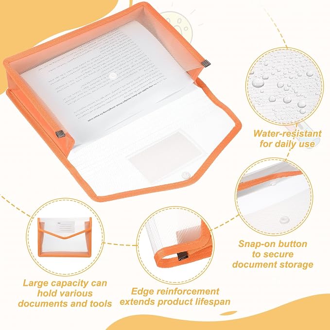PATIKIL Plastic Expanding File Folders, 2 Pack B5 File Folder Envelopes Letter Size Document Organizer Supplies with Snap Closure for Classroom Office, Orange, Horizontal