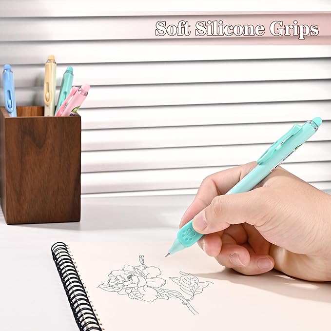 BAYTORY 11Pcs Fine Point Erasable Gel Pens, 0.5mm Aesthetic Retractable Silent Erasable Pen, Comfortable Grip for Smooth Writing Planner and School Supplies (Black Ink)