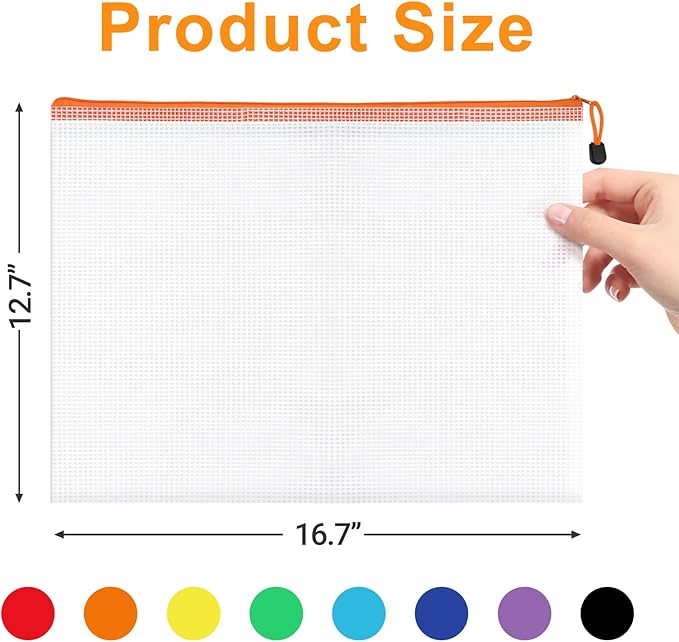 A3 Letter Size Mesh Zipper Bag with Sticker, 24 Pack Storage Pouch, Organization Baggies for Travel, Office Appliances, Classroom Supplies and Home Classification