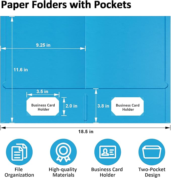FUCDTEFC 50 Pack Pocket Folders, Folder with Pockets, 5 Assorted Colors Letter Size Heavy Duty 2 Pocket Folders, Paper File Folder for School Office Home Business
