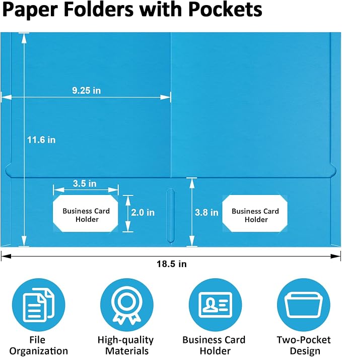 FUCDTEFC 50 Pack Pocket Folders, Folder with Pockets, 5 Assorted Colors Letter Size Heavy Duty 2 Pocket Folders, Paper File Folder for School Office Home Business