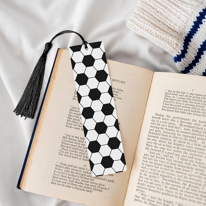 Soccer 5pcs Wood Bookmarks with Tassel for Planner Reading Book Lovers Accessory Readers Men Women 4.6 X 1.2 Inch