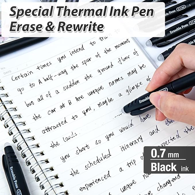Erasable Pens Rub Out 0.5mm Erasable Gel with Built-in Erasers, Heat Friction Writing Pens for Adults, School & Office Supplies (8 Assorted black pens)