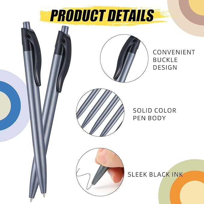 Retractable Black Ballpoint Pen Pack of 100 Black Pens Bulk for Smooth Writing 1.0mm Medium Black Ink Pen, Click Pens with Comfort Grip, Idea for Journaling, Planner, Note Taking Office School