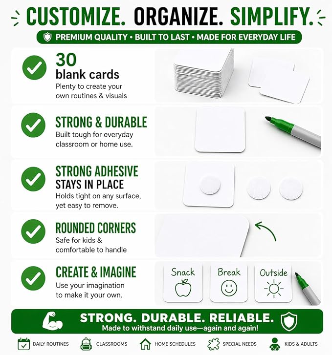 Smile4Autism Small 1.5"x1.5" Loose Visual Picture Cards, Receptive and Expressive Language, Speech Articulation Therapy, ASD, ADD, ADHD, Apraxia, & Stroke Patients. (Blank Cards 30 Pcs, Plastic)