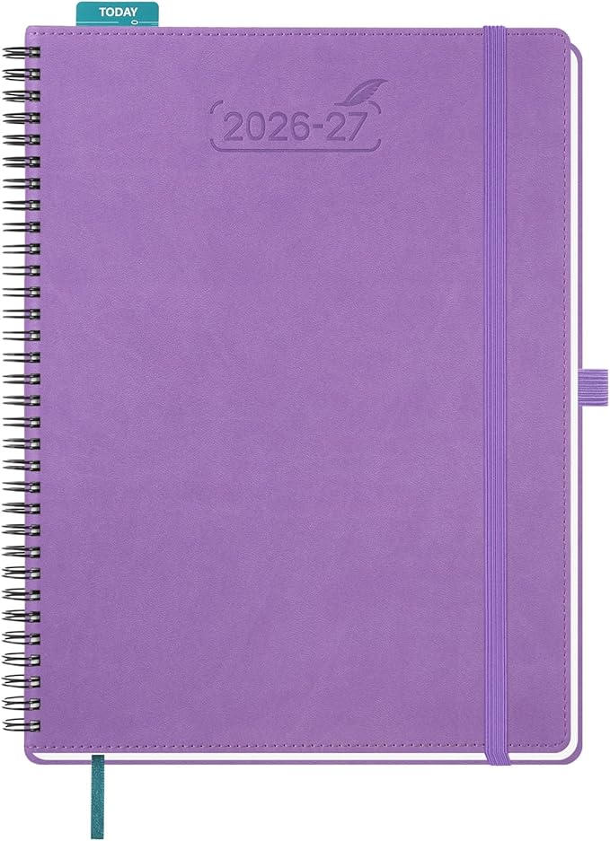 BEZEND Weekly Planner 2026-2027 (8.5" x 11") with Hourly Timeslots (Jul 26-Dec 27) 18 Months Academic Calendar & Monthly Tabs, for Students, Work & Home, Spiral PU Leather Softcover -Lavender