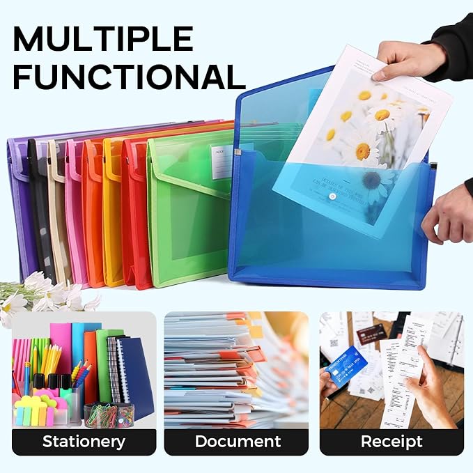Plastic Expanding File Folder, Folders for Documents, Transparent Envelopes with Elastic Closure, File Folder Organizer Holder, Large Capacity, Fit Letter/A4 Size (Blue-1Pcs)