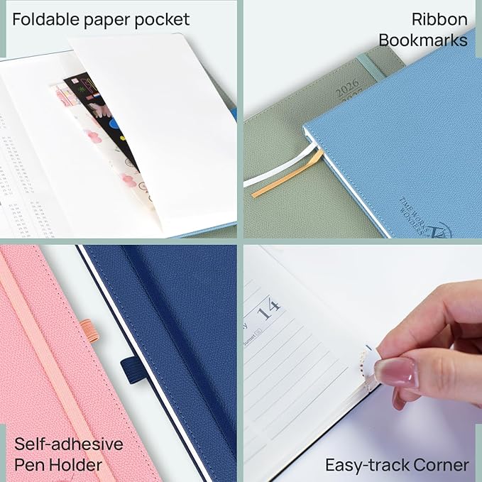 POPRUN Planner 2026-2027 (Large 8.5"x 10.5"), Horizontal Weekly Notebook Jul.2026 - Jun.2027, Academic Appointment Book with Monthly Tabs, Leather Hardcover, Inner Pocket - Army Green
