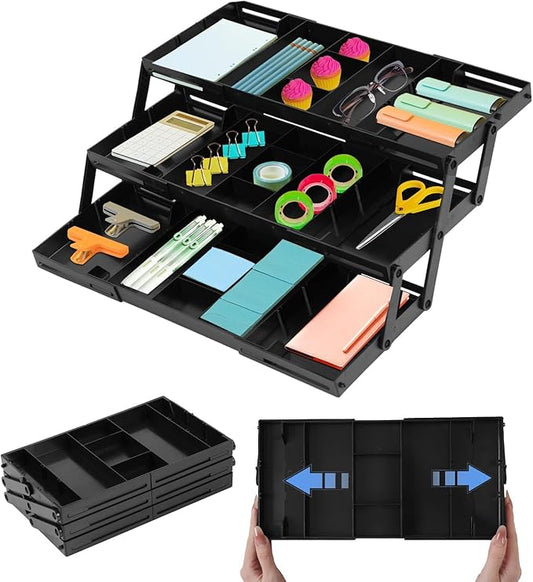 3 Tier Drawer Organizer for Desk, Multi-Functional Three Tier Storage Drawers for Office Supplies, Makeup, Bathroom Essentials & Craft Accessories, Space-Saving Storage Box(1 Row 3 Tier-Black)