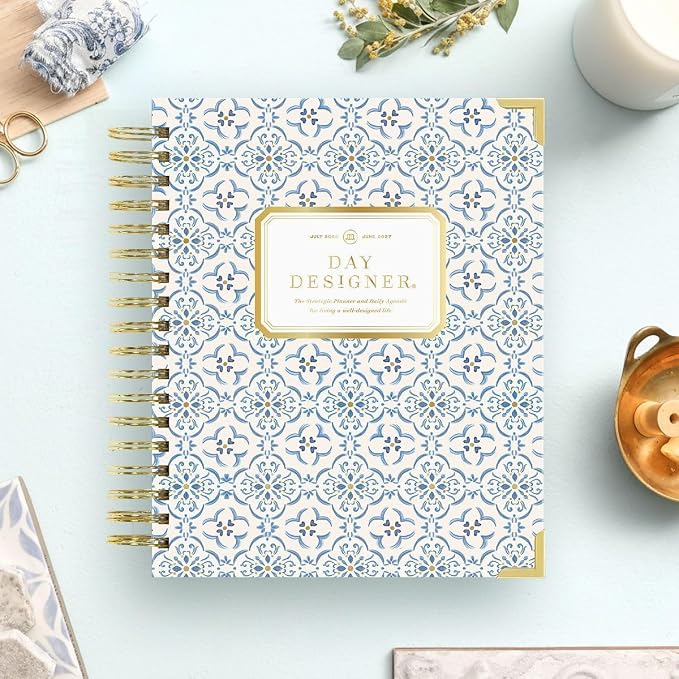 Day Designer 2026-2027 Daily Academic Year Planner Calendar, July 2026 - June 2027, 7.4" x 9.5", Glossy Laminated Cover, Wirebound, Laminated Tabs, Storage Pocket, Includes Stickers & Snap-In Ruler, Casa Bella