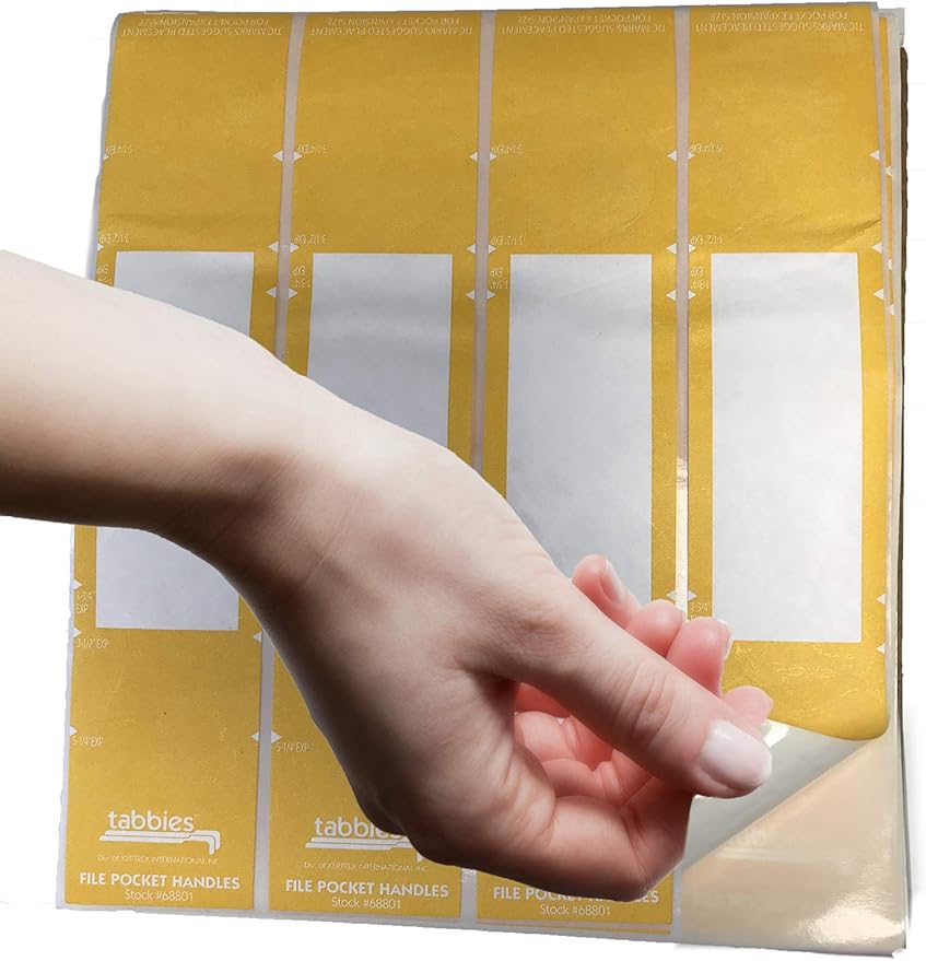 Tabbies File Pocket Handles, 9.63 X 2, Yellow/White, 4/Sheet, 12 Sheets/Pack