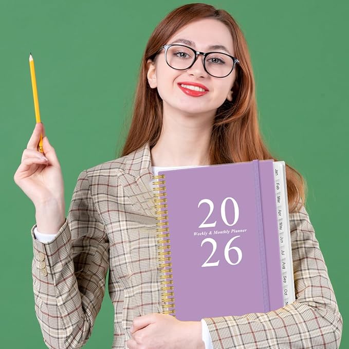 2026 Planner - Academic Planner 2026 from January 2026 to December 2026 with 12 Monthly Tabs, Flexible Cover, Inner Pocket, 8.5" x 11", Purple
