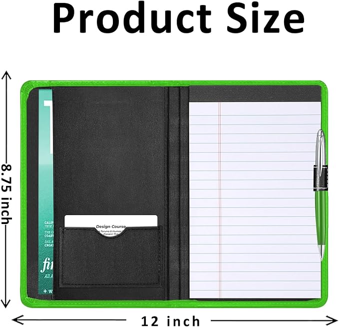 Mini Padfolio/Junior Portfolio Folder Case, Business A5 Binder Organizer Notepad for Men Women, 5 x 8 Writing Pad Included, Green
