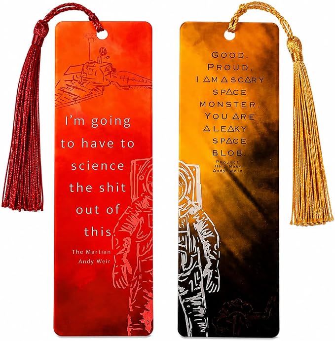 Project Hail Mary Bookmark & The Martian Bookmark Set, Double-Sided Acrylic Sci-Fi Bookmarks with Tassels, Astronaut Quote Page Markers, Andy Weir Inspired Gift(2 Pcs)