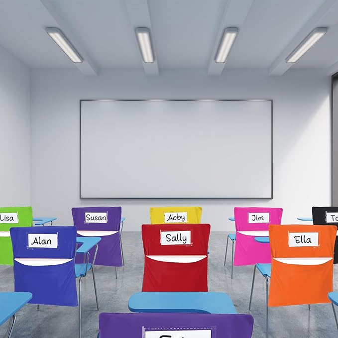 24 PCS Chair Pockets for Classroom 20 x 17 Inch Colorful Large Chairback Storage Pockets for Classroom Students with Name Tag Classroom Organizer for Keeping School Table Organized