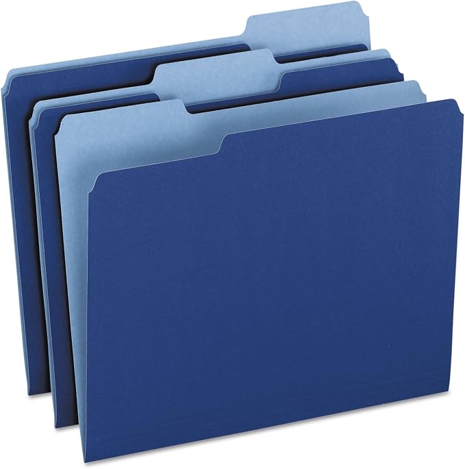 Pendaflex 15213NAV Colored File Folders, 1/3 Cut, Letter Size, Navy, 100/Box