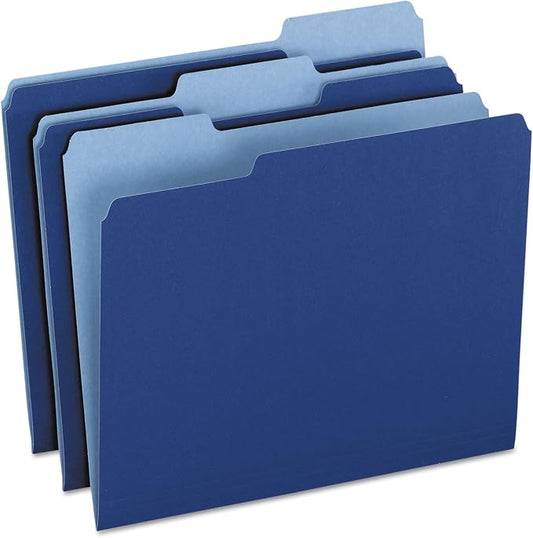 Pendaflex 15213NAV Colored File Folders, 1/3 Cut, Letter Size, Navy, 100/Box