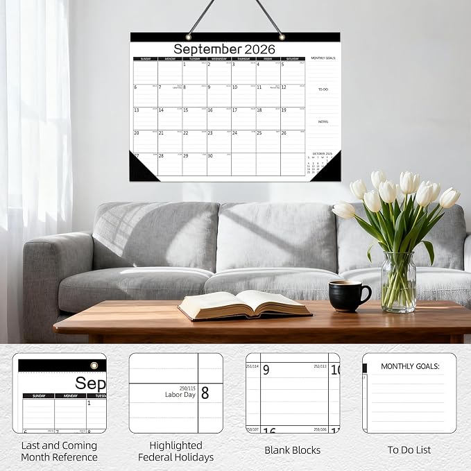 MZD8391 Desk Calendar 2026-2027, Wall Calendar, 18 Months from July 2026 to December 2027, Large 17" x 12" Monthly Planner with Waterproof Cover, Julian Dates & Holidays for Home Office School