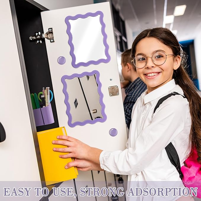 Jingmore Scalloped Magnetic Locker Accessories Kit Purple Back to School Essentials 6 Pieces Includes Whiteboard Mirror and Organizing Supplies Cute Locker Organizer Decoration for School