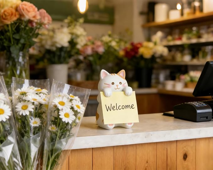 Cat Sticky Note Holder with 100 Sheets 3x3 Pop-Up Notes, Handmade Resin Cat Desk Decor for Office, Home & Classroom, Cute Cat Lover Gift for Women, Teachers & Coworkers - Ginger Cat